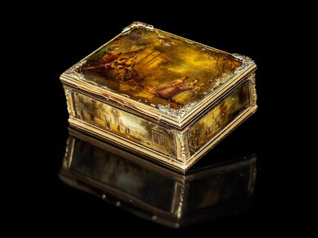 Golddose mit Watteauschen Szenen